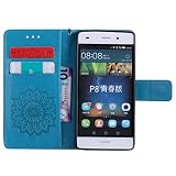 Felfy Lanyard Hülle für Huawei P8 Lite 2016,Huawei P8 Lite 2016 Tasche Elegante Retro Handyhülle Tasche Flip Cover Wallet Flower Blau Sonnenblume Prägung Muster Strap Muster Brieftasche Folio [PU Leder & TPU Silikon Inner Case] Ledertasche mit Kreditkartenhalter Slots und Magnetverschluss Tasche Hüllen Schutzhülle Bumper Shell Schutz Hülle Case für Huawei P8 Lite 2016 + 1x Silver Stylus + 1x Bling Dust Plug[Farbe Random] - 7