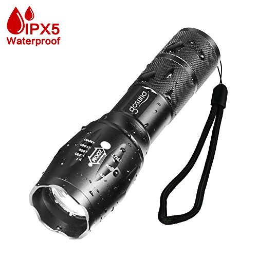 Price comparison product image Led Torch Gosund Super Bright Adjustable Focus Water Resistant Flashlights of 5 Modes T6 Zoomable Tactical flashlight for Outdoor Bottom Click (1pcs)