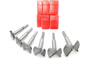 Mengshen Brocas Forstner Set 30-60mm 6PCS, Broca Fresadora Madera Hole Saw Avellanadoras Carburo Cementado Carbono Taladro de la Carpintería Punzonadora con Mango Redondo