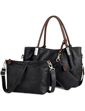 UTO Damen Laptop Handtasche Set 3 Stücke Tasche PU Leder Shopper Crossbody Schultertasche Geldbörse Riemen