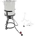 GasOne B-5155-NB Turkey Fryer Pot and Burner – 30 Quart Pot Deep Fryers Outdoor Burner – Cast Iron Burner Head 7-Piece Set Outdoor Deep Fryer with Thermometer, Marinade Injector