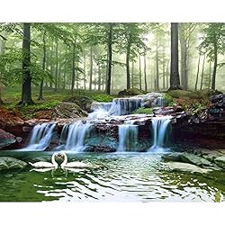 Mkkwp Papel Tapiz Personalizado Bosque Arroyo Cascada Bosques Pintura De Paisaje Sala De Estar Tv Fondo De La Pared Papel Tapiz 3D-250cmx175cm