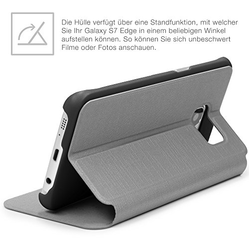 Urcover   Samsung Galaxy S7 Edge   View Case Funda Protectora   Cross Pattern en Gris   Carcasa Protecci  n Completa Case Cover Smartphone M  vil Accesorio