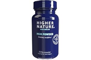 Higher Nature - MSM Powder - Dietary Sulphur - High Potency 1200mg MSM - Vegetarian & Vegan - 200g Powder