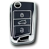 AutoHan Keys Volkswagen Golf 7, Golf 7.5, Tiguan, Polo, T-Roc, T-Cross i&ccedil;in L&uuml;ks Nano Anahtar Koruma Kılıfı, Siyah ve G&uuml;m&uuml;ş R