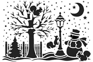 IDEEN MIT HERZ Stencil in plastica laser | Stencil per finestre | DIN A4 | Natale & Winter | ideale per la decorazione di pareti, tessuti, carta, immagini per finestre fai da te (pupazzo di neve e scoiattolo)