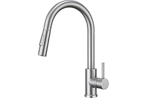 DETBOM Robinet de Cuisine avec Douchette Extractible 2 Types de Jets, Mitigeur de Cuisine Pivotant à 360°, Mitigeur Évier Cuisine en Acier Inoxydable Brossé (Gris)