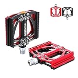 SGODDE Pedali, Pedali Mountain Bike Pedali MTB con Cuscinetti a Sfera Industriali in Lega di Alluminio 9/16 di Pollice per BMX Universal Mountain Bike (nero e rosso)