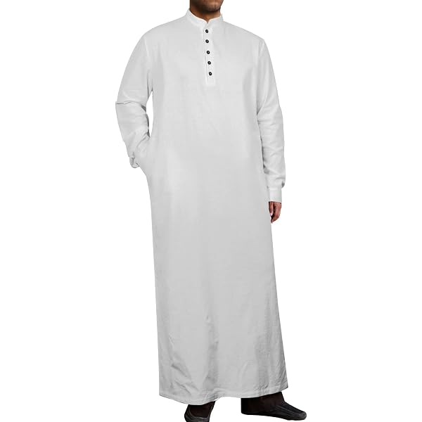 Robe Caftan Homme Cicy Bell - Manches Longues, Coton-Lin, Fendu Sur Le Côté - Style Décontracté Plage