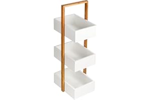‎SHELFMADE shelfmade Korbregal Bad - Badezimmer Regal weiß - Badregal stehend Regal Küche - Standregal, Holzregal - Küchenregal stehend, Regal weiß, Bambus Regal (3 Körbe)