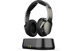 Rybozen Cuffie Wireless per TV Senza fili con trasmettitore Dock, Over-Ear Cordless Headset con ingresso RCA / 3.5MM, per guardare la televisione a casa gioco 100 Feet Play Range