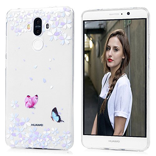 Funda Huawei Mate 9 Silicona Transparente  Gel TPU Ultra Delgado - Mavis s Diary Suave Cover Carcasa Case Bumper Shock-Absorci  n y Anti-Ara  azos - Mariposa y Flor