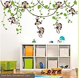 HALLOBO® Wandtattoo Affe Schaukel Affen Wandaufkleber Monkey Wandsticker Kinderzimmer Kinder Baby - 5