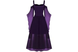 LUSHAasd Renaissance Dresses Women Cold Shoulder Gothic Butterfly Sleeve Medieval Halloween Costume Bellatrix Victorian Dress