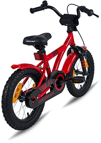 PROMETHEUS Kinderfahrrad 14 Zoll Jungen in Rot & Schwarz mit Stützrädern | Seitenzugbremse und Rücktrittbremse | ab 4 Jahren | 14″ BMX Edition 2017 - 7