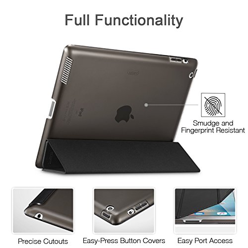 iPad 2 / 3/ 4 Hülle, ESR® Yippee Series Auto Aufwachen/Schlaf Funktion Wickelfalz PU Ledertasche mit Durchschaubar Rückseite Schutzhülle für iPad 2 3 4 (Schwarz) - 7