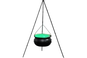 UOTO Witches Cauldron, Halloween Decor Outdoor Large Witches Cauldron on Tripod with Lights (Button battery included), Black Plastic Witch Cauldron Halloween Candy Kettle
