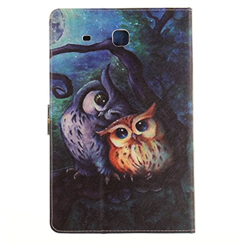 Hülle für Samsung Galaxy Tab E 9.6 T560 mit Muster,BtDuck Ultra Thin PU Leder Tasche Smart Cover Folio Etui Tasche Schutzhülle für Apple Samsung Galaxy Tab E 9.6 T560 Buntes Muster Bookstyle Wallet Ledertasche Bumper Schale Protective Case mit Magnetverschluss Ständerfunktion Eingebaut ID Karte Slots für Kreditkarte/Fahrkarte/Foto/Geld/Rechnung Purse Design Tasche Handyhülle Soft Silikon Backcover Kunstleder Hülle + 1x Schwarz Stift Stylus Pen – Malerei Eule - 3