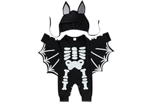 imKutie Baby Halloween Outfits, Cute Newborns Boys Girls First Halloween Clothes Skeleton Bat Romper Long Sleeve Cotton Jumpsuit with Hat for 0-24 Months