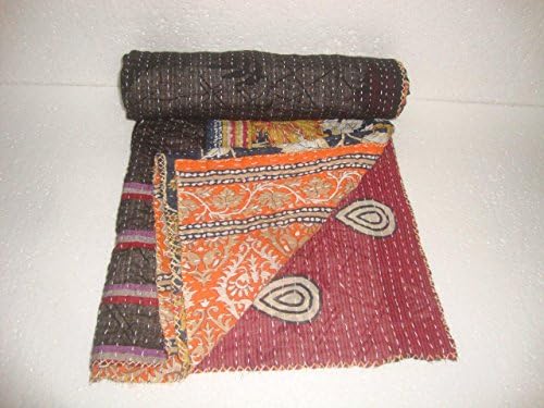 Vintage Kantha Quilt Baby Toddler Throw Handmade Indian Bohemian Bedspread Reversible Cotton Ethnic Home Bedding Blanket Q3430