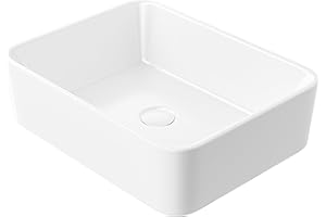 Eridanus Lavabo rectangulaire de salle de bain à poser, lavabo carré en céramique, lavabo en porcelaine vitrifiée pour meuble de lavabo, blanc brillant – 480 x 370 x 135 mm