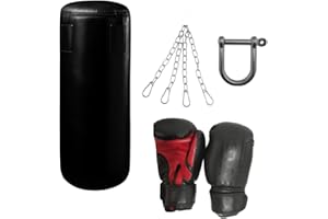 AASTA Kids 3ft Black Punch Bag with 4-Strand Hanging Chain, Attachment Hook & Boxing Gloves – Durable Training Set for Children’s Boxing, Kickboxing, MMA & Fitness