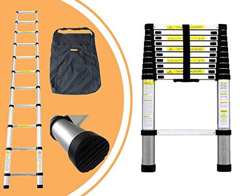 Leogreen - Escalera Telescópica, Escalera Extensible, 3,2 Metro(s), Bolsa de transporte GRATIS, EN 131, Carga máxima: 150 kg, Distancia entre los peldaños (escalera desplegada): 30 cm