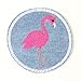Produktbild Buegelbild rund Flamingo Jeans Flicken zum aufbügeln ø 7cm hellblau Aufbuegler Patch Buegelflicken