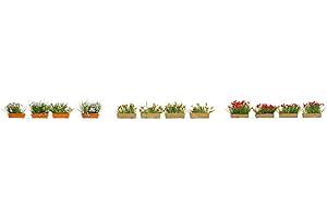 Noch® Jardinières en Fleurs Rouge, Blanc et Jaune, 12 Plantes peintes à la Main pour la Largeur de Voie H0, parfaites pour la décoration des détails