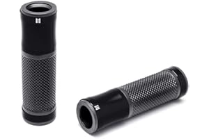ALCHEMY PARTS Motorbike Hand Grips for 22mm 7/8-inch Handlebars with Enhanced Comfort and Style - Black Anodised Aluminium and Rubber | Suitable for all Street Motorcycles and Road Bikes | 2 PCS