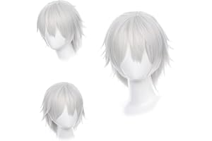 Gairyan Peluca Gris Corta Mujer Cosplay Anime Cosplay Wig Unisex Peluca Hombre Pelo Corto Peluca Pelo Liso para Disfraz de Halloween/Fiesta Temática