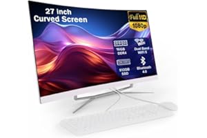 DREAMFYRE All-in-One PC with 27-Inch Curved Display, Celeron N100 (Up to 3.4GHz), 16GB RAM, 512GB SSD, Dual Band WiFi, Bluetooth 4.0, USB 2.0*2, USB 3.0*4, LAN*1, HDMI*1, Audio*1, VGA*1 - Complete with