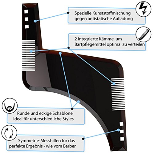 Bartschablone | Rasierhilfe | Bart Styling Tool | Schablone zum rasieren mit Anleitung: Symmetrischer Bart und Kontur oder Bartlinie | Rasur | Vorlage | Werkzeug | Bartkamm - 3