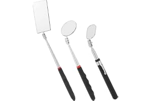 QWORK® 3 stycken teleskop inspektionsspegelset, rektangulär, rund och oval, 360 graders roterbar, utdragbara handtag, för for