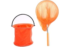 CHUANGOU Filet de Pêche Papillon Filet de Pêche et Seau Filet Télescopique, Orange