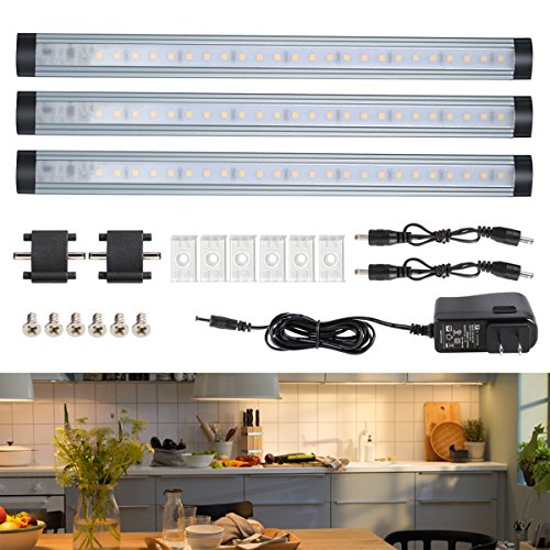 Preisvergleich Produktbild 3er LED Unterbauleuchte dimmbare Lichtleiste Küchenleiste LED Küchenleuchte Küchenlampe Schrankleuchte Schranklampe für Kleiderschrank, Kabinette, Küche, Showcase, Keller von GreenClick