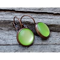 Vintage CABOCHON Ohrringe - hellgrün - kupfer