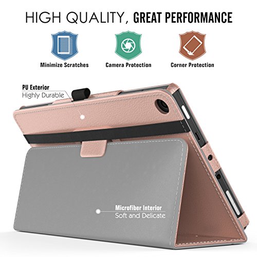 MoKo Hülle für All-New Amazon Fire HD 8 Tablet (7th Generation – 2017 Modell) – Kunstleder Ständer Schutzhülle Smart Cover mit Stift-Schleife für das neue Fire HD 8, Rose Gold - 3