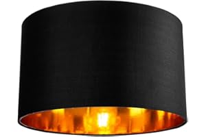 Contemporary and Chic Black Cotton 14" Table or Pendant Circular Drum Lamp Shade with Shiny Golden Inner - 60watt Maximum by Happy Homewares