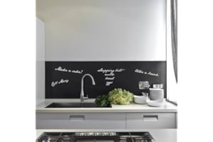 CREARREDA Crédence adhésive cuisine PVC 260_x_60_cm tableau noir Rouleau adhesif decoratif 100% fabriqué en Italie, avec encre non toxique, ignifuge et résistant à l'eau