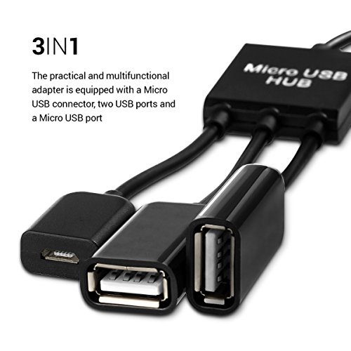 kwmobile 3in1 Micro USB OTG Hub Adapter für Samsung Galaxy Tab A 10.1 (2016) T580N / T585N – Mikro USB Verteiler in Schwarz - 3