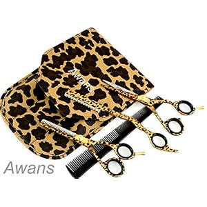 Awans Professional Hairdressing Barber Scissors Set Hairdressing Scissors 5.5", Thinning Scissors 5.5", Thinnig Razor- Leopard Skin Pattern + Free Pouch - Image 3