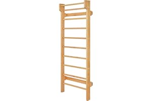 ‎COSTWAY COSTWAY Sprossenwand Holz, Kletterwand mit Klimmzugstange & 10 Sprossen, Turnwand Sportgerät 150kg Belastbar, Klettergerüst Indoor für Erwachsene und Kinder, 195 x 81 x14cm