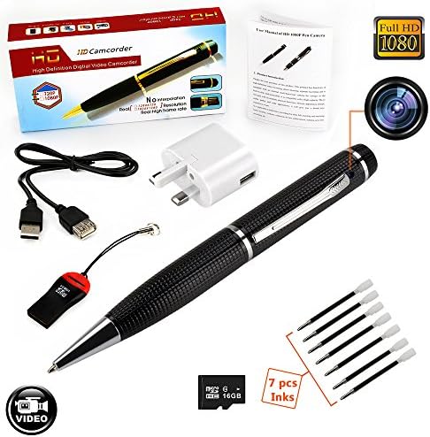 Anviker Hidden Camera Spy Pen Camera 1080p Real HD Spy Cam Pen, Free 16GB Micro SD built-in and Micro SD Reader &amp; 5 ink Fills Inc, Voice and Image Executive Multifunction DVR