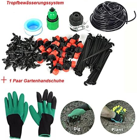 FHD DIY Auto/Manual Micro Drip Watering Irrigation System Sprinkler 82FT Garden Hose,Garden Gloves With Handed Claw Quick For Digging And Planting (Right Hand Claw1 Pair)