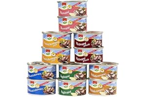 YESMOO 12 cans of 125 g canned sausage, 6 varieties each 2 cans, total 1.5 kg, food supply, canned food, herbs, alcohol-free
