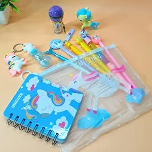 Tera13 Unicorn Diary for Girls with Stationary sharper Folder Glitter Pen led Pen Pencil Set for Kids Combo for School Kids Birthday Gift Return Gift (Combo of 12 Items)