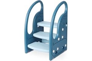 ‎ONASTI Onasti Step Stool for Children, Three-Level Height Adjustable Step Stool Children's Stool for Baby, Comfortable Handrail, Multifunction, Non-Slip, from Approx. 1.5 to Approx. 6 Years (Blue)
