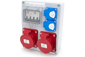 ELS Elektrotechnika Stromverteiler Baustromverteiler Wandverteiler Schuko Steckdosen 2x 230V + LS B16 und 2x CEE 32A + LS B32 Verkabelt, für Innen und Außen, Werkstätten und Fabriken IP44