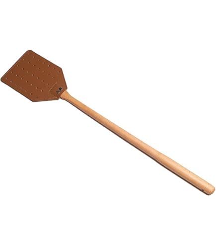 Tapette à Mouches En Cuir Véritable Avec Manche En Bois De Hêtre - Longueur ~48 Cm - Fabriqué En Allemagne